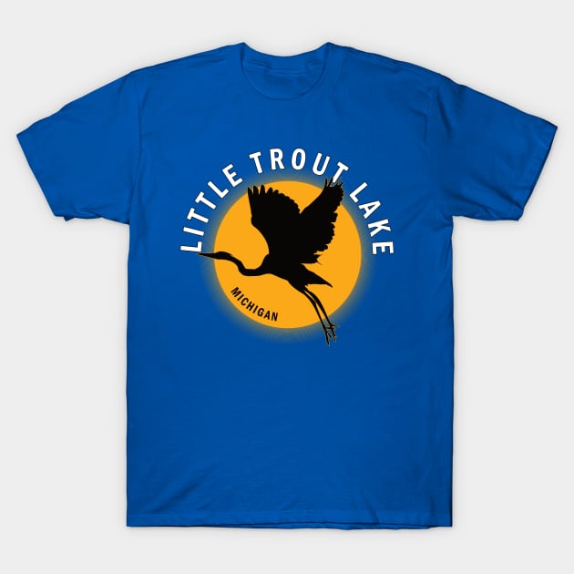 Little Trout Lake in Michigan Heron Sunrise T-Shirt by BirdsEyeWorks